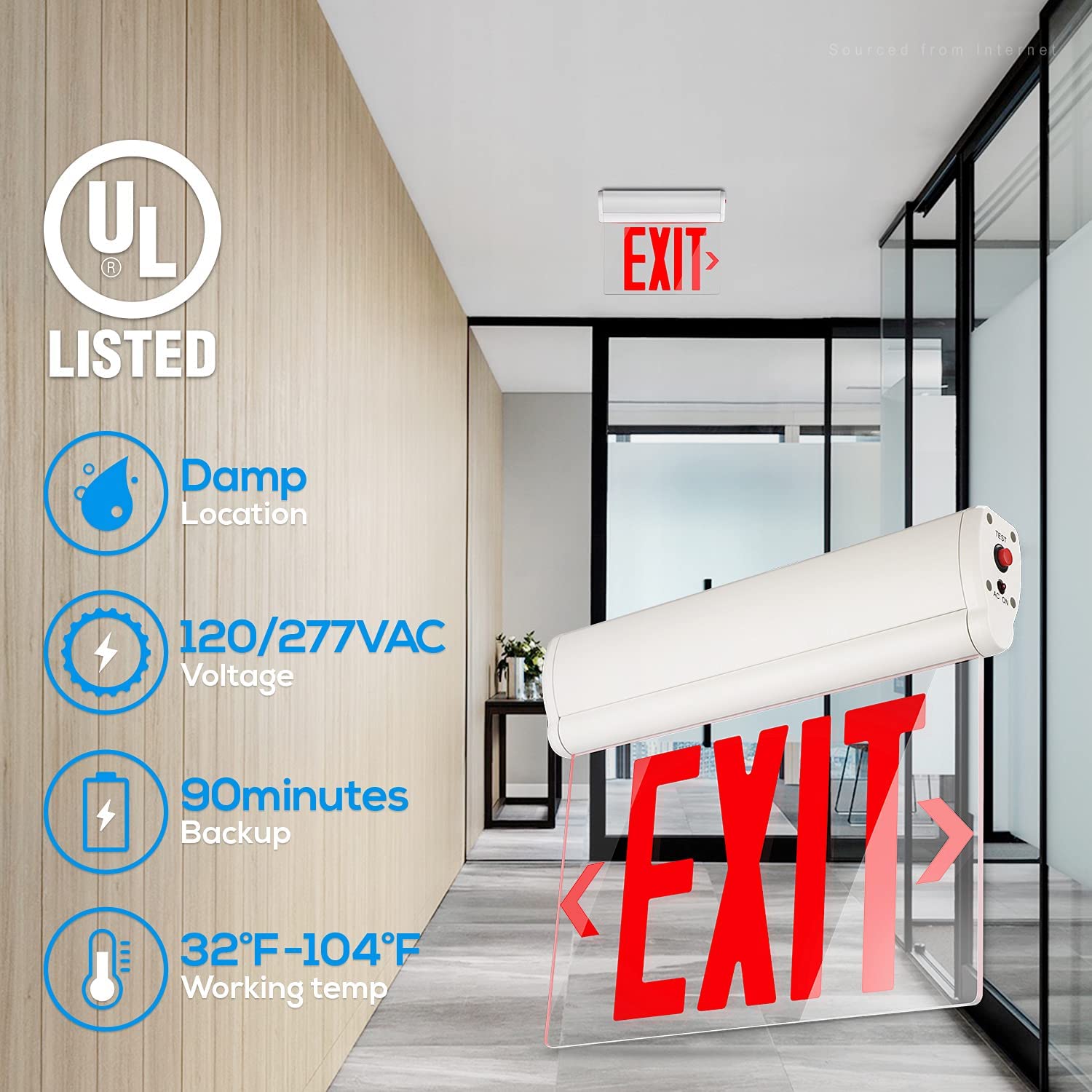 LEONLITE Red Emergency Exit Sign, UL 924, LED Edge Lit Exit Sign, Hardwired Exit Lights with Battery Backup, Double Sided, Rotating Acrylic Clear Panel, Top/Side/Wall Mount, AC 120/277V, Pack of 2