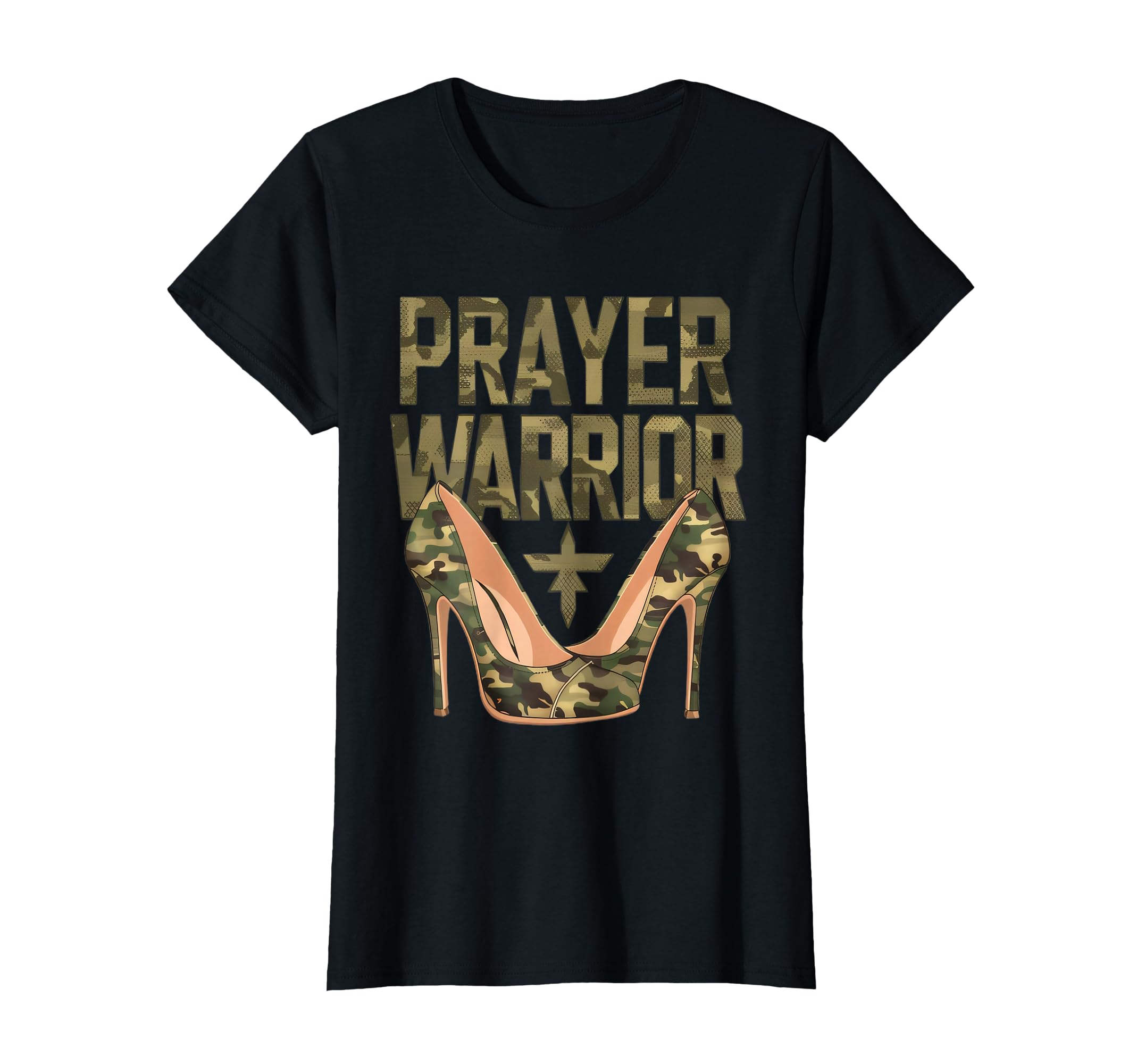 Photo 1 of Camo Heels Prayer Warrior Faith-Inspired Christian T-Shirt
