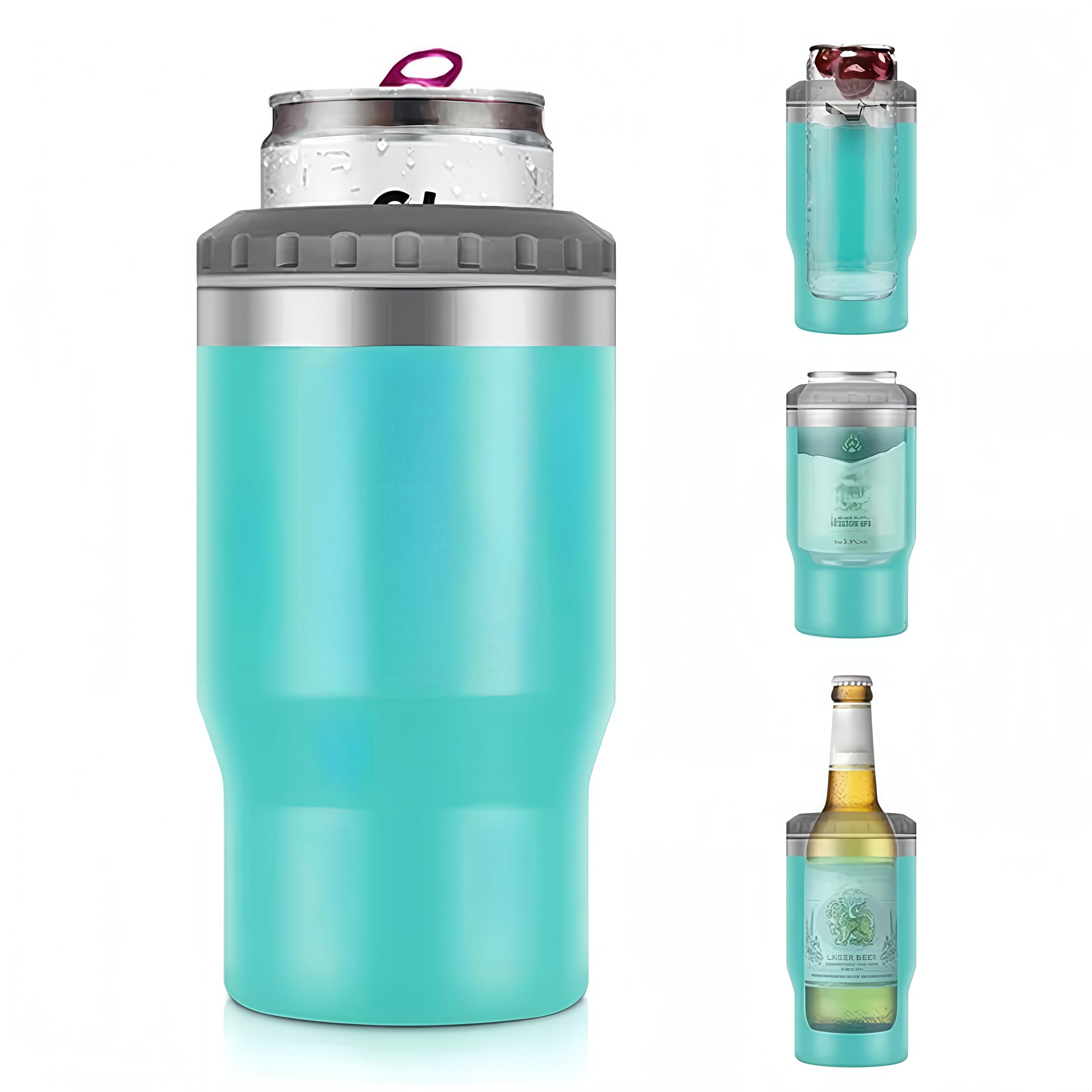 Gteller 4 in 1 Stainless Steel Can/Bottle Insulator, 14oz Two-Way Lids SUS Insulated Can Cooler, Beer Bottle holder (Light blue) — image 1