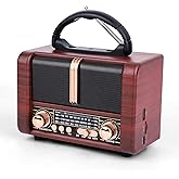 T.TAOMI Retro Portable Radio AM FM SW 3 Band,USB Charging, Shortwave Radio with Bluetooth Speaker,TF Card (Brown)