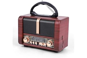 T.TAOMI Retro Portable Radio AM FM SW 3 Band,USB Charging, Shortwave Radio with Bluetooth Speaker,TF Card (Brown)