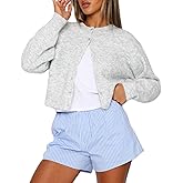 Women Y2k Cropped Sweater Cardigan Crewneck Button Front Going Out Knit Tops Long Sleeve Jackets Fall Winter Coats