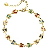 Dainty Gold Bracelets for Women, 18 Gold Plated Adjustable Evil Eye/Butterfly/Beaded/Pearl/Heart/Turquoise Handmade Bracelet for Women