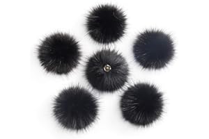 LFOUVRE Pack of 6 Detachable Faux Fox Fur Pom Poms for Hats with Snap 4.3inch/11CM DIY Handmade Accessories (Black)