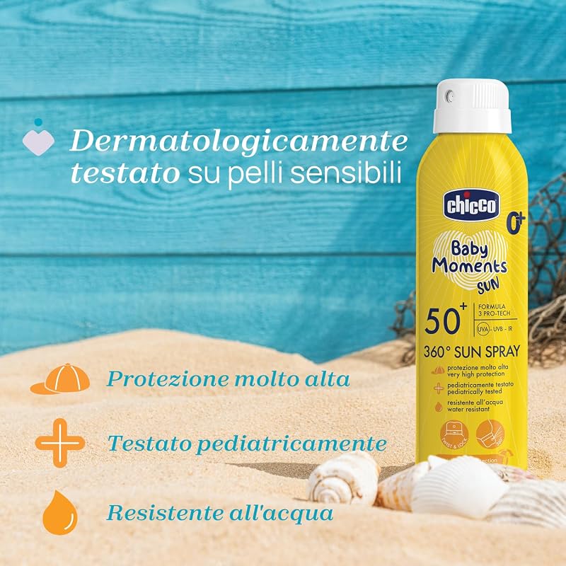 Spray Solare Protezione SPF 50 + Per Bambini, Resistente all'Acqua, Facile Da Applicare Con Sistema di Erogazione a 360°, Protezione Contro UVA, UVB e Infrarossi, Senza Alcol, 0 Mesi +, 150 ml