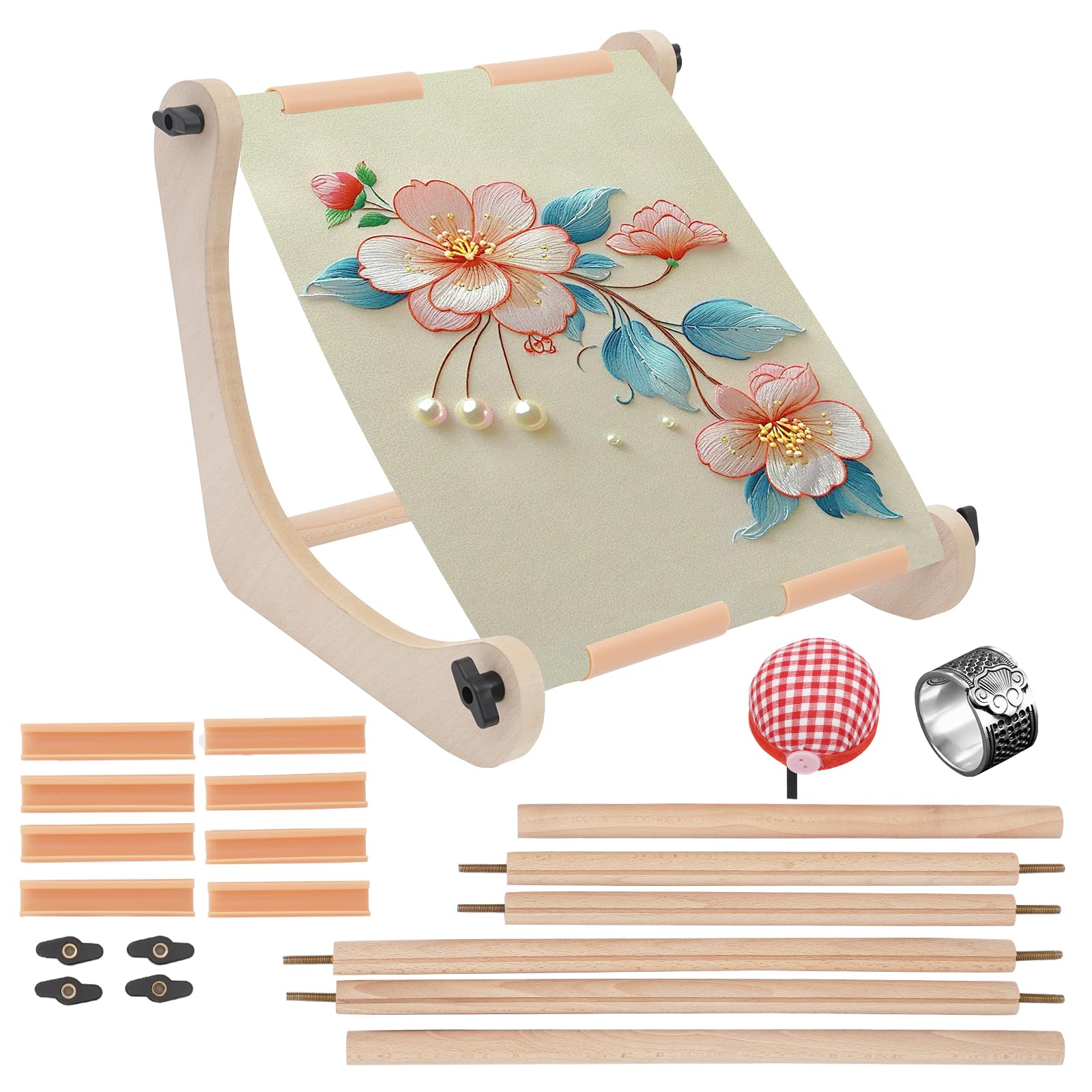 Photo 1 of Adjustable Embroidery Table Stand with 2 Sizes Rods (13.9" & 17.3") & Premium Accessories - Lap & Table Top Embroidery Hoop Holder,Cross Stitch Stand for Needlepoint, Sewing with Greater Stability