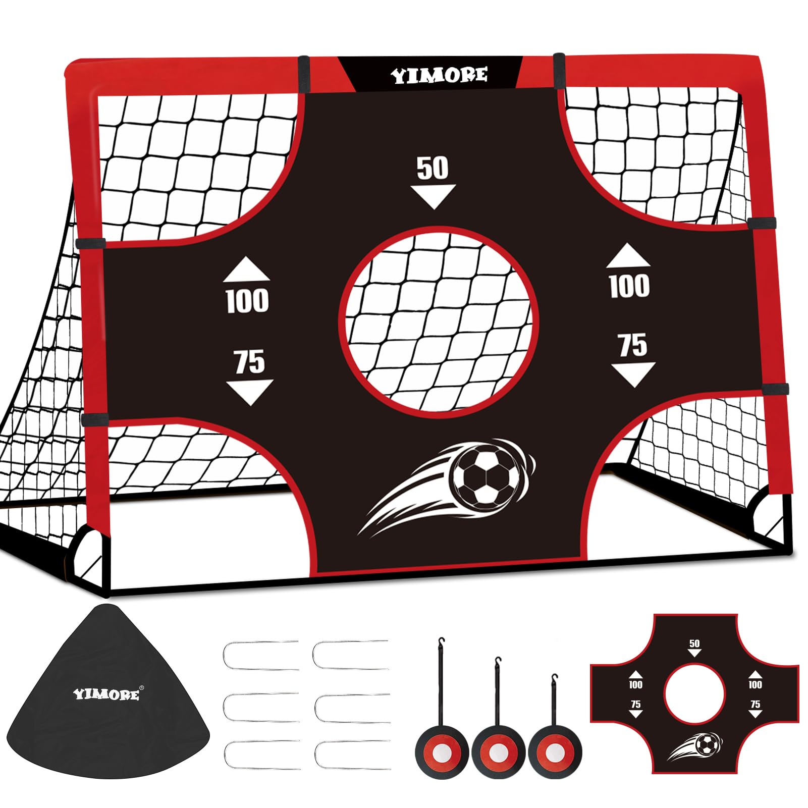 Yimore Kids Football Goal Portable, 3 In 1 Mini Football Goal Garden Indoor Outdoor 120 * 90 * 90 cm, Foldable Football Training with Target Gift for Boys Grils 3+ (Red)