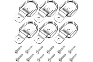 CZC AUTO 6 Pack D Ring Tie Down Anchors 1/4" Heavy Duty Stainless Steel Trailer Tie Down Hooks for Truck, Trailer, Camper, Warehouse, Boat, Cargo Control & Surface Mount, with Screws