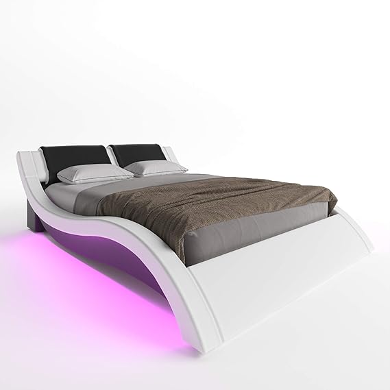 Milan Wave - Marco de cama con plataforma tapizada moderna y