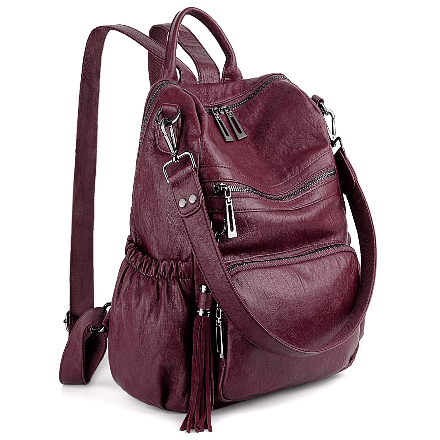 UTO Laptop Backpack Womens Teenage Girls School Bag Ladies Travel Rucksack Multi Compartments Anti Theft Pocket PU Leather Wine Red
