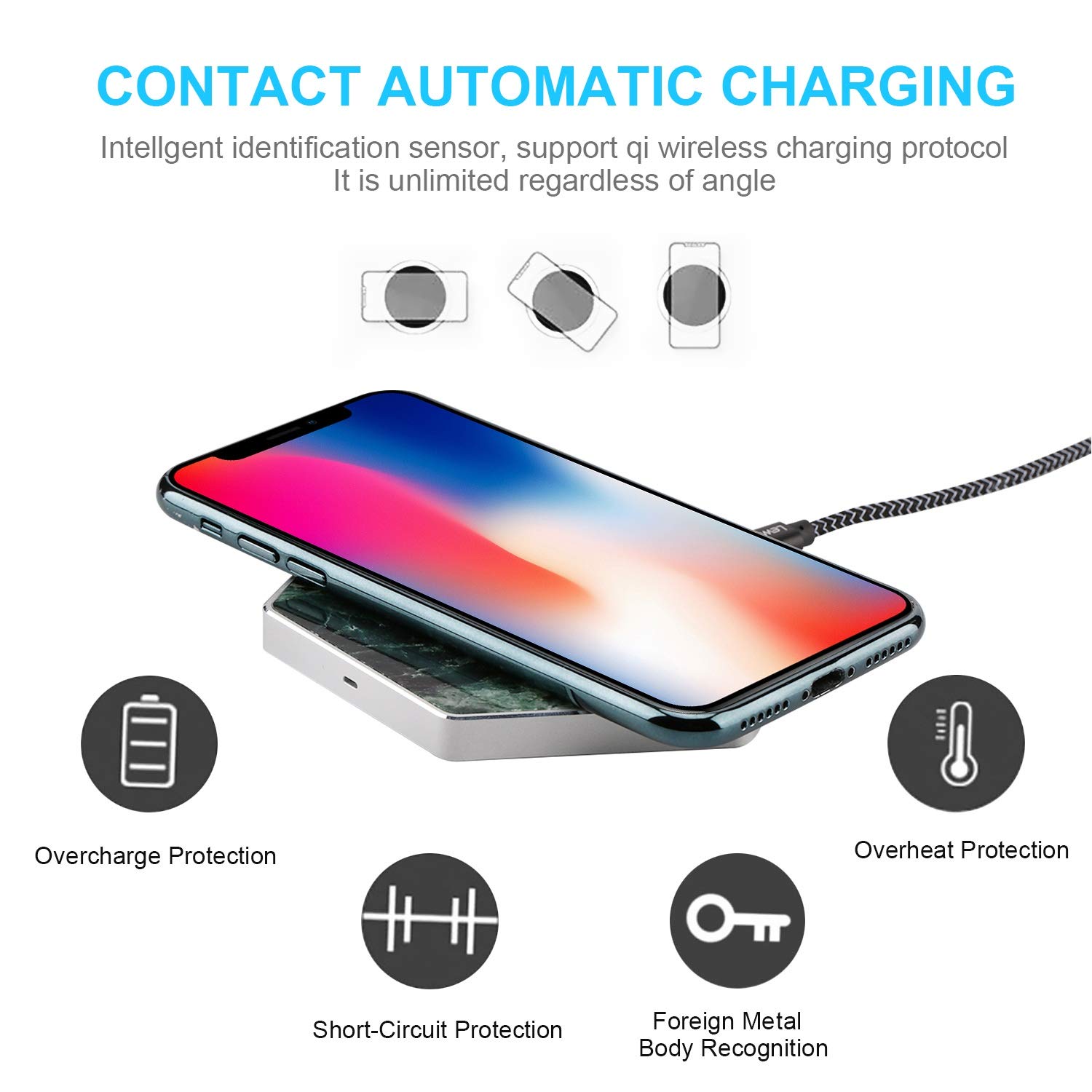 LEWOER Wireless Charging Charger, Wireless Charging Pad Fast Charging Base Compatible with iPhone 8/8 Plus/iPhone X, Galaxy S9/S9+/ S8/S8+/S7/S7 Edge and Other Qi-Enabled Phones(No AC Adapter)(Green)