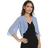 Womens Chiffon 3/4 Sleeve Shrugs Lightweight Open Front Cropped Cardigan for Dress