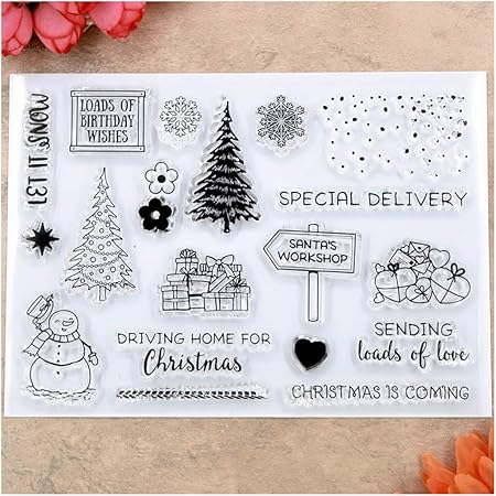Amazon Com Kwan Crafts Merry Christmas Tree Snowman Snowfall Special Delivery Clear Stamps For Card Making Decoration And Diy Scrapbooking Arts Crafts Sewing