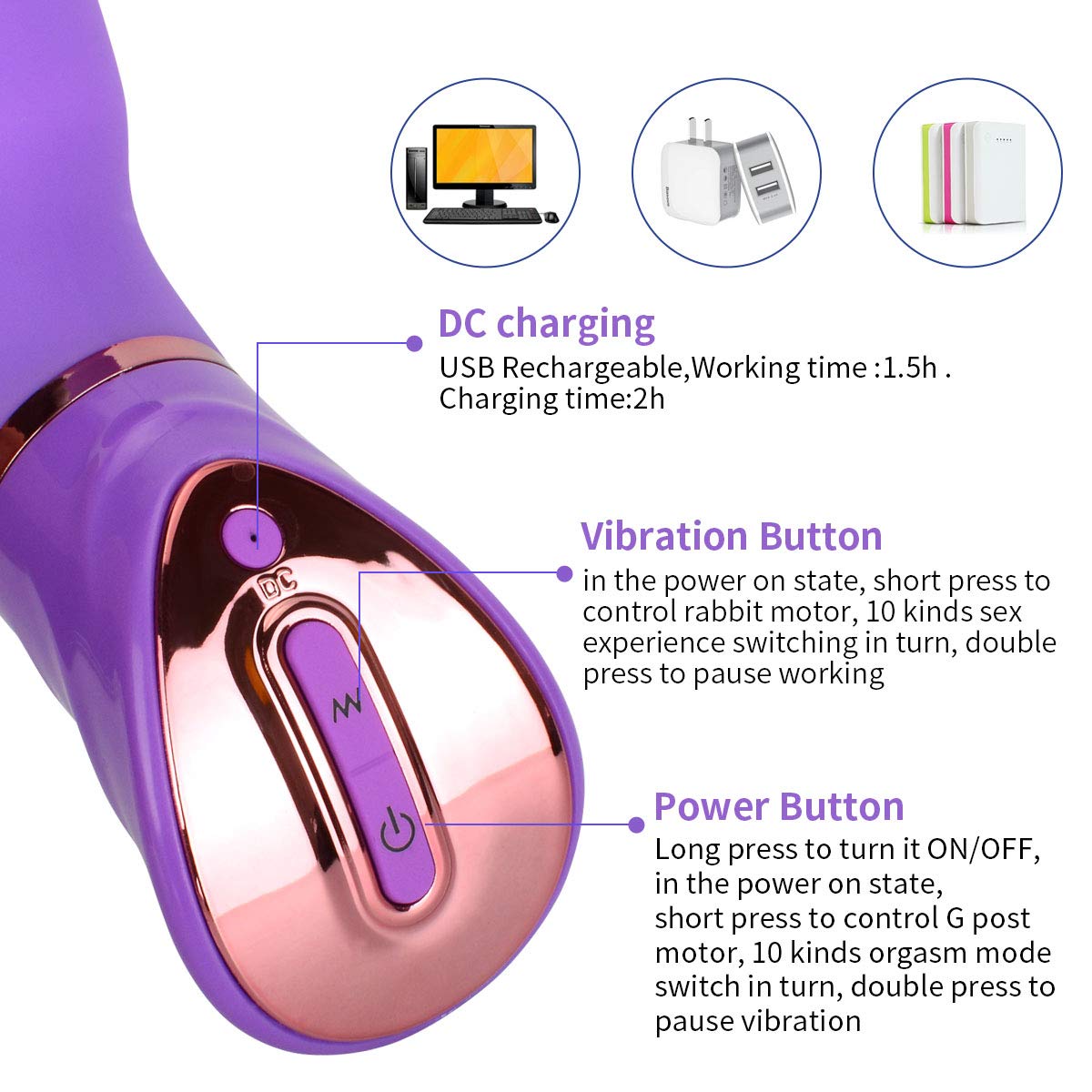 XINGHAOYA G Spot Rabbit Vibrator with Bunny Ears for Clitoris Stimulation, Waterproof Rechargeable Dildo Vibrator Clit Stimulator with 10 Vibration Modes Quiet Dual Motor for Women Couples