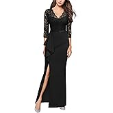 MISSMAY Women's Vintage Floral Lace Ruffle Half Sleeve Evening Party Formal Long Dress