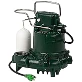 Zoeller M53 Mighty-mate Submersible Sump Pump, 1/3 Hp | LED Power Plug &amp; 9&rsquo; Cord - Vortex Impeller - Stainless Steel Hardware - Float Operated - Submersible Sump Pump