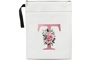 LESIXUR Initials T Book Sleeve with Zipper, Floral Book Sleeve for Book Lovers Gift for Teacher Librarian Bookworm Bookish, Personalised Gifts for Women, Monogrammed Book Protector Pouch Cover Case /19