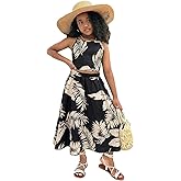 Verdusa Girl's 2 Piece Summer Outfits Hawaiian Tropical Print Cropped Cami Top and Long Skirts