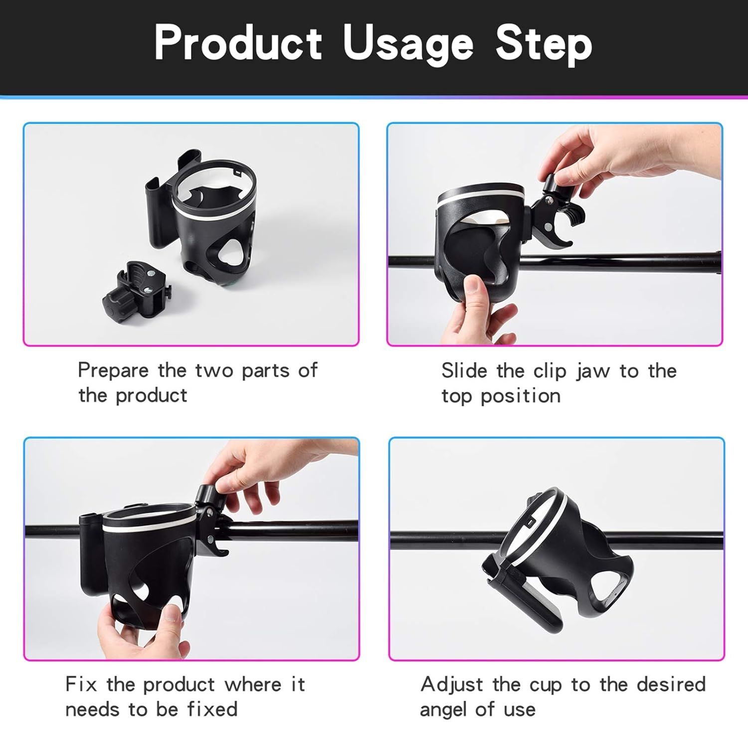 Eucredy Stroller Cup Holder, Universal Bike Cup Holder with Cell Phone Holder, 360 Degrees Rotation Bottle Holder, Adjustable Drink Holder for Bicycle, Pushchair, Wheelchair, Walker, Buggy: Baby