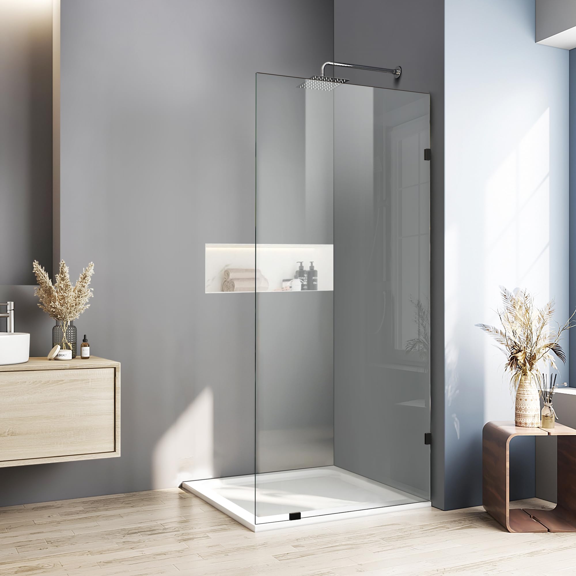 Photo 1 of ****FACTORY SEALED****
35" W x 78.75" H Shower Screen, Fixed Frameless Shower Glass Panel with 3/8"(10mm) SGCC Clear Tempered Glass, Single Shower Door for Bathroom (Matte Black, 35" W x 78.75" H)