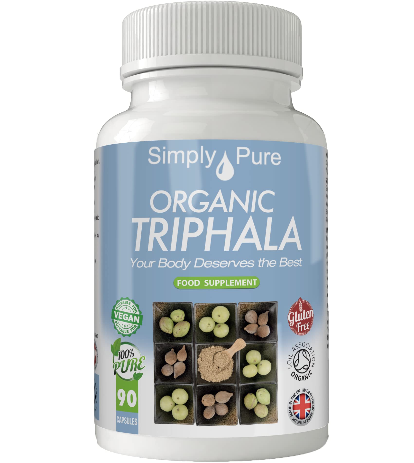 Simply Pure Organic Triphala | Digestive Tonic & Purifier | 500mg Capsules x 90 | 100% Pure Soil Association Certified | Gluten Free | GM Free | Vegan