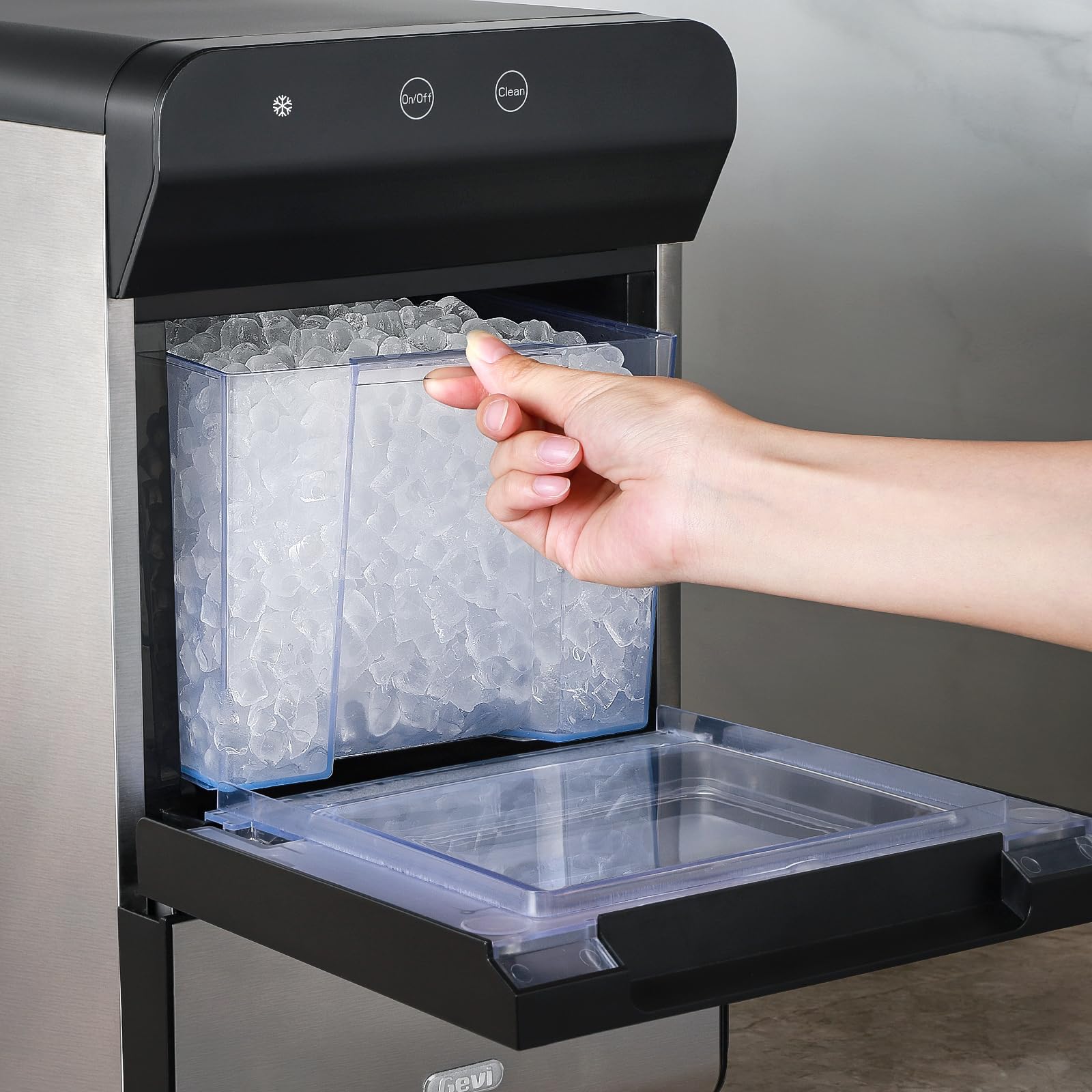 Gevi Household V2.0 Countertop Gemi Nugget Ice Maker with Viewing Window | Self-Cleaning Pebble Ice Machine | Open and Pour Water Refill | Stainless Steel Housing | 16.7''H Fits Under Wall