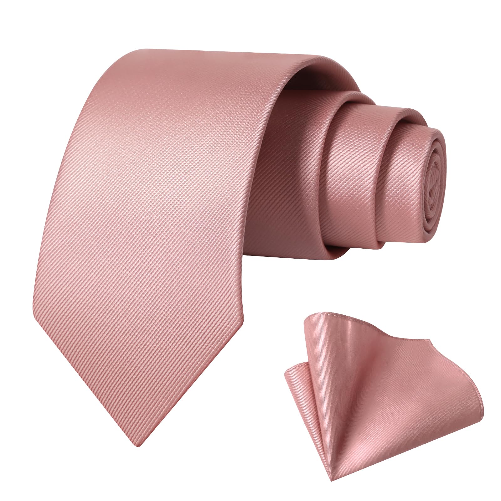 Photo 1 of TASTION Mens Dusty Rose Tie for Men Classic Silk Necktie Solid Dusty Rose Tie and Pocket Square Set
