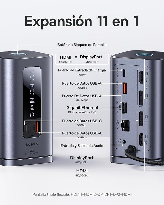 Spacemate 11 en 1 Docking Station con Adaptador 3 Monitores