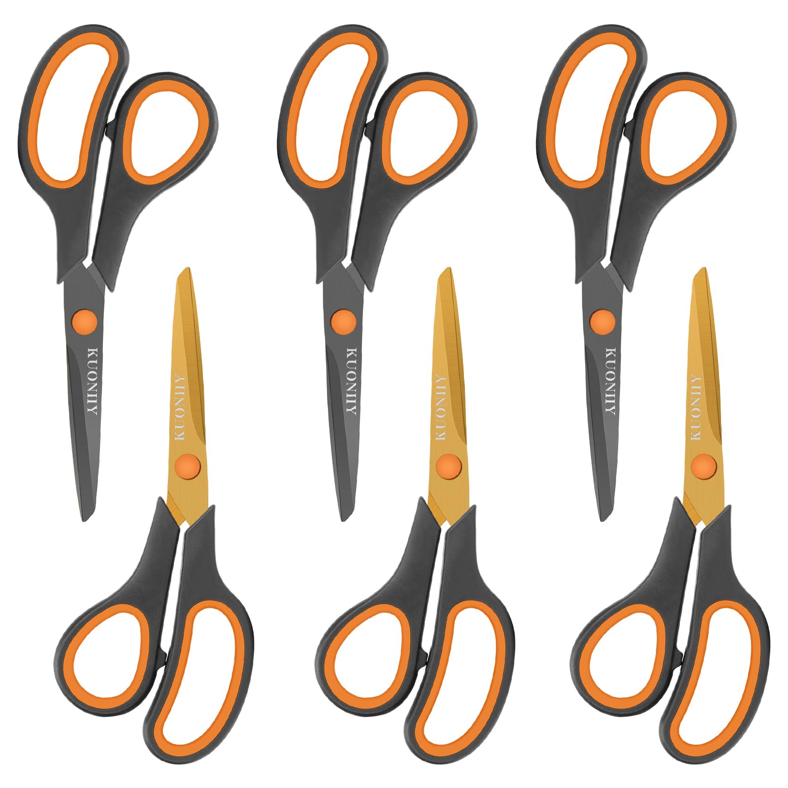 KUONIIY Scissors 8 Inch Soft Comfort-Grip Handles Sharp Titanium Coating Blades, 6 Pieces