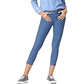 HUE Women's Essential Denim Capri Leggings with Pockets and Side Slits, Comfortable Pull On Pants