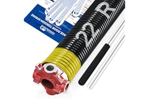 YoToolGDS Right Hand Wind（Red Cone）2" Garage Door Torsion Spring with Non-Slip Winding Bars & Gloves, High Precision Electrophoresis Black Coated, for Replacement, MIN 16,000 Cycles (0.207x2''x22'')