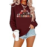 MAXIMGR Grandma Sweatshirt for Women Gigi Crewneck Sweatshirts Nana Sweatshirt Colorful Grandma Floral Graphic Pullover Tops