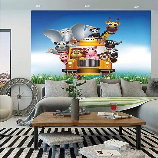 Amazon Com Kids Room Wall Mural Funny Animals On A School Bus Zoo