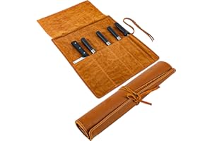 Baizoy Knife Roll Bag Genuine Leather, Knife Bags for Chefs Professional,5 Pockets for Knives and Kitchen Utensils, Perfect f