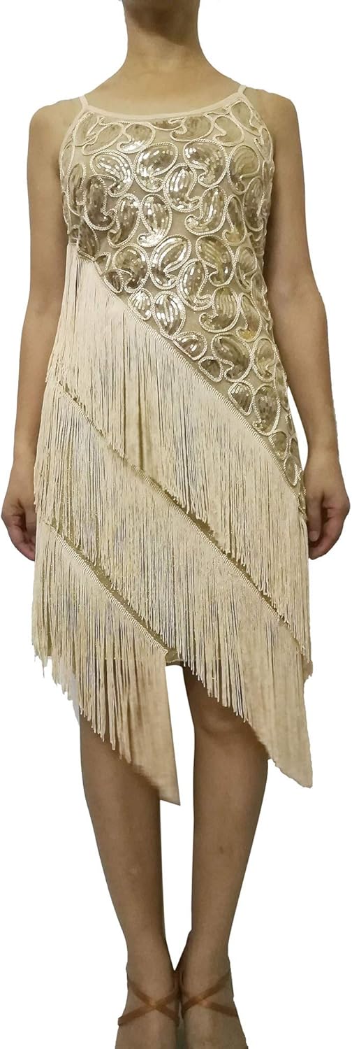 Whitewed 1920 Paisley Art Deco Sequin Tassel Bead Flapper Dance Dresses Costumes: Clothing