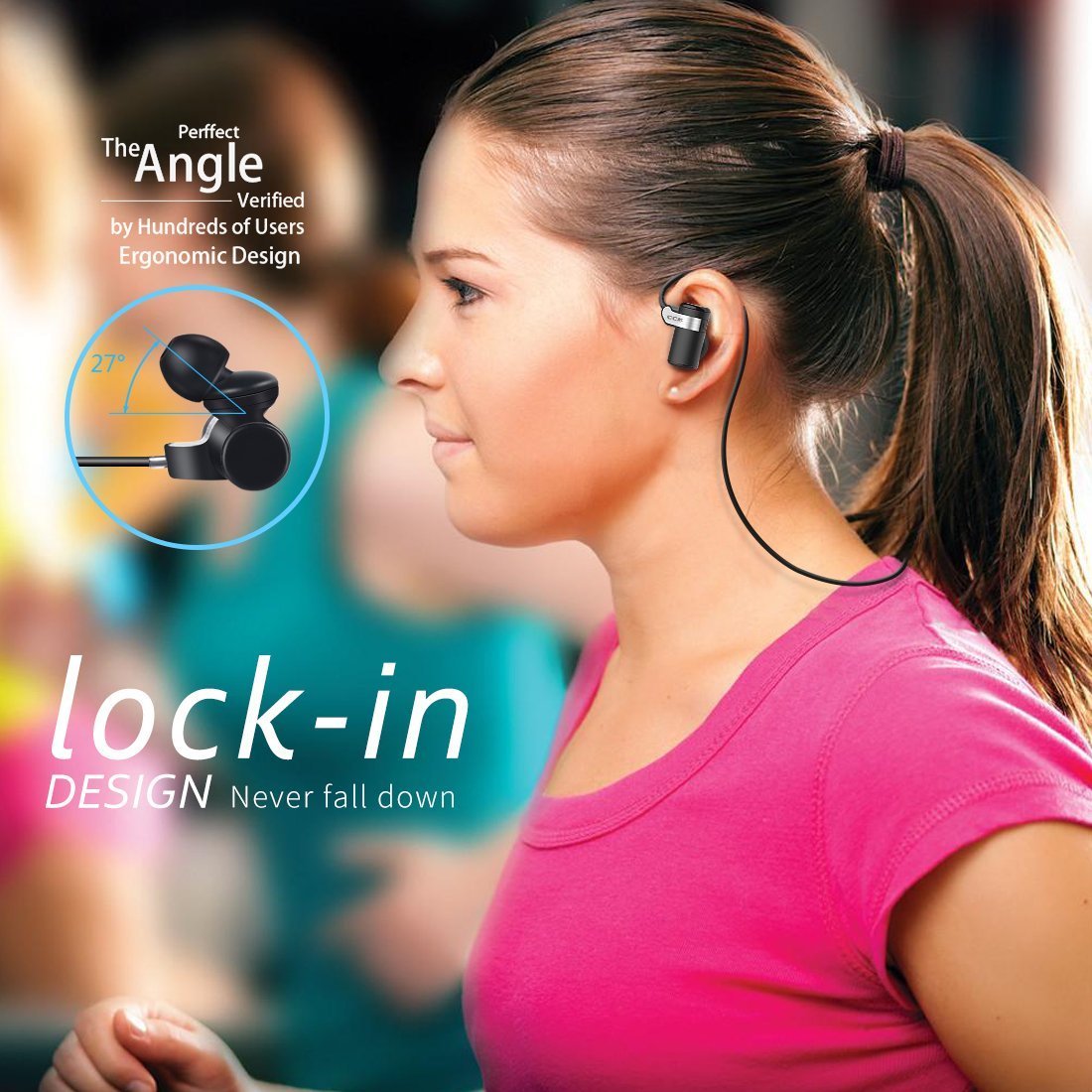 Bluetooth Headphones CCK Wireless Earbuds Sports Best Running Earphones Hi-Fi Stereo Noise Cancelling Sweatproof for Gym Workout Exercising Fashionable In Ear Headsets Computer iphone Android Black