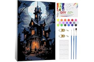 GHHKUD Halloween Paint by Numbers with Frame for Adults Beginners, DIY Castle Paint by Numbers for Age 6-12, Art on Canvas Gi
