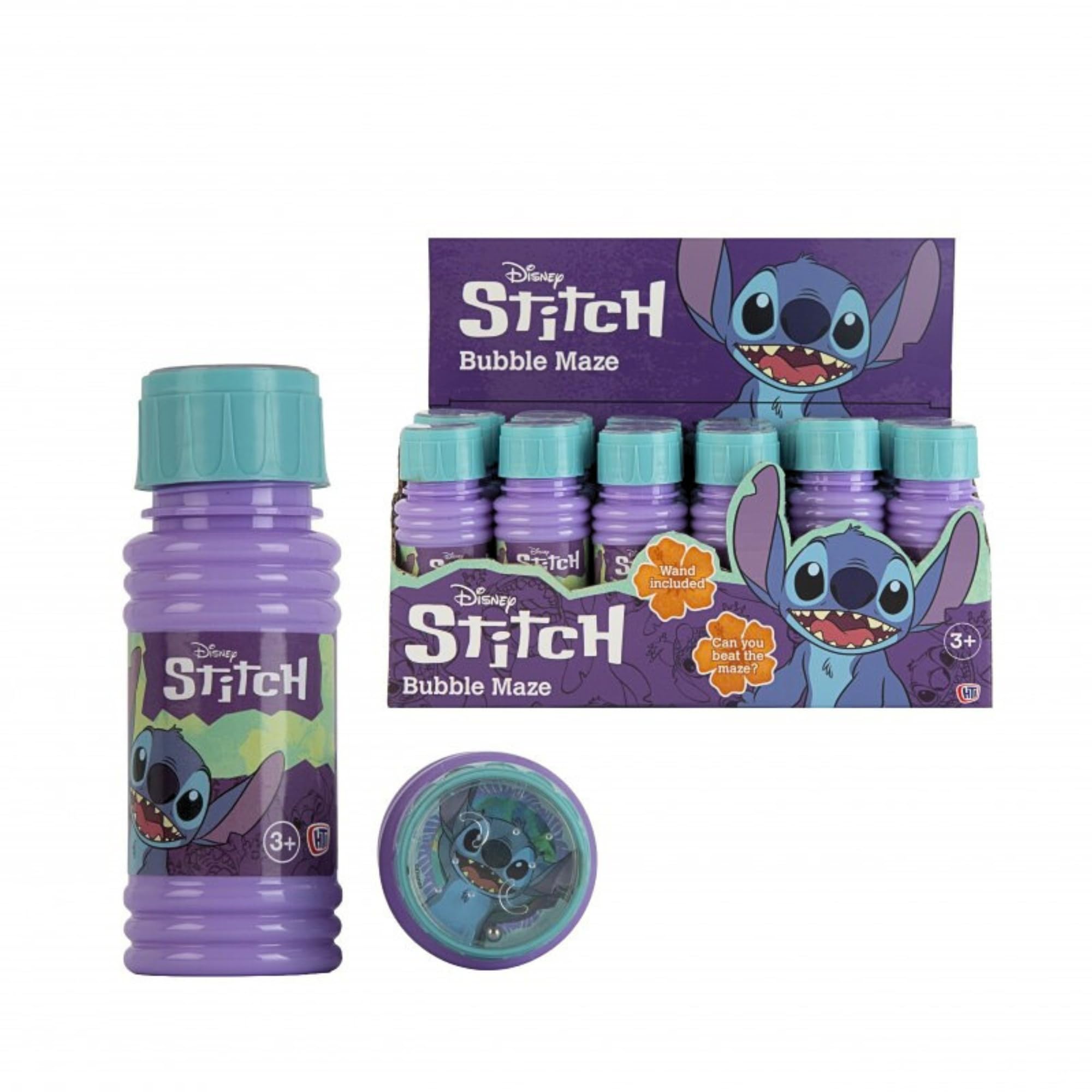 Disney Stitch Bubble Maze 24 Pack | Kids Bubble Game Bottles with Wand & Maze Lid | Party Bag Fillers Bubble Toys | Hand Eye Coordination Activity Game | Includes 59ml Bubble Solution | 3+