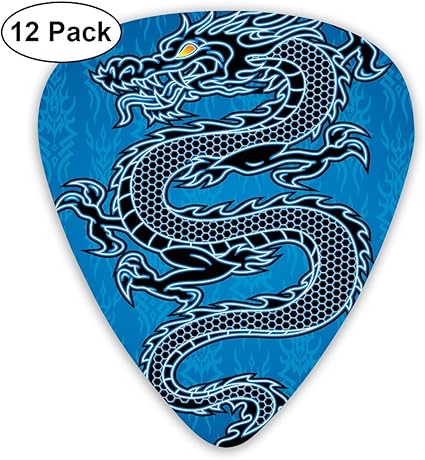 Dragon Japonais Dragon Noir Sur Fond Tribal Bleu Annee Du Dragon Sur Le Theme Art Bleu Noir Blanc Pack De 12 Amazon Fr Instruments De Musique