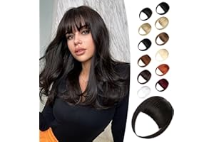 Wodelanle Clip in Bangs,Natural Fake Bangs Hair Clip,Dark Brown French Bangs Fringe with Temples Hairpieces for Women Clip on Bangs Hair Extenisons Curved Bangs for Daily Wear