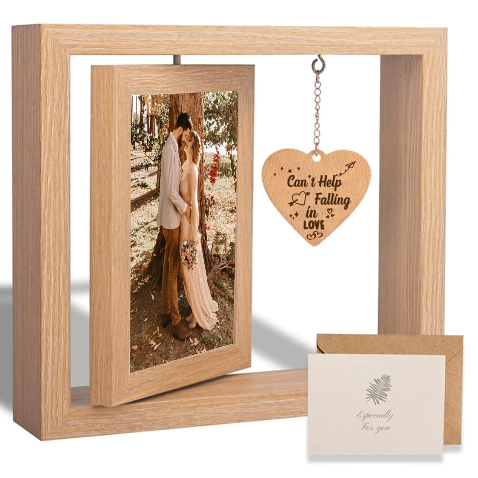 GUANKE Couple Picture Frames, Rotating Romantic Picture Frames for Boyfriend, Girlfriend, Husband, Wife,Let The Adventure Begin - 4x6 Inches Photo Frame (Fall in love)
