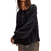 Cjfdfy Women's Oversized Waffle Knit Top Peter Pan Collar Shirt Long Sleeve Button Up Blouse Loose Fit Fall Winter Casual