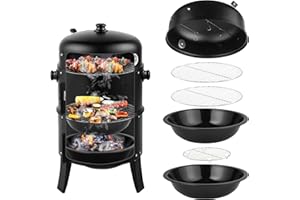 susici 16 Inch Charcoal BBQ Smoker Grill,3-in-1 Portable Vertical Grill Cooker with Built-in Thermometers & Adjustable Vent Systems for Outdoor Backyard Cooking, Camping & Patio Parties