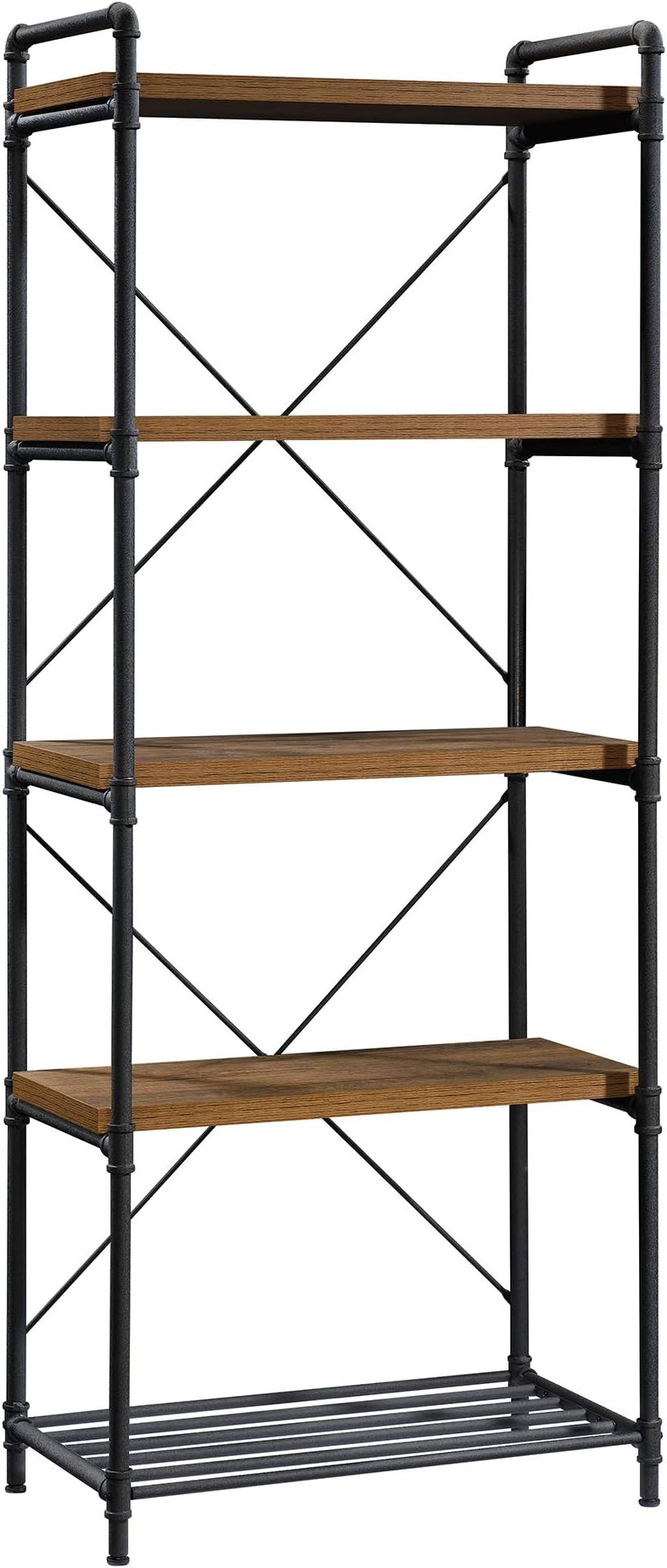 Sauder Iron City Tall Bookcase/Book Shelf, Checked Oak Finish