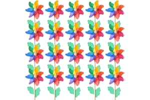 Jucoan 20 Pack Colorful Pinwheels, 12 Inch Pre-Assembled Plastic Colorful Flower Pinwheels, Wind Spinners for Garden Yard Out