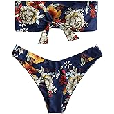 ZAFUL Knotted Bandeau Bikini for Women Strapless Swimsuits High Cut Bathing Suit Sexy Cheeky Tie Side Swimwears