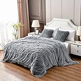 YUSOKI Grey Queen Faux Fur Blanket,2 Layers,Queen90" x 90" Without Pillows Big Soft Plush Fuzzy Large Warm Fluffy Gray Throw