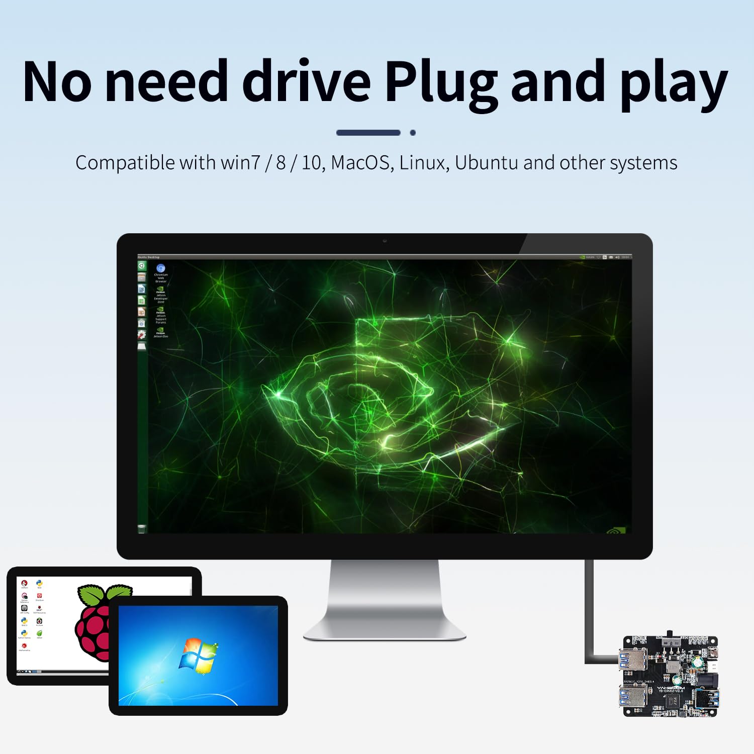 Yahboom 4 Port USB 3.0 Hub for Raspberry Pi Jetson Nano ROS Robot, Compatible with USB 3.0/2.0/1.1 Driver-Free Plug&Play, Onboard External USB-A，5V (Micro-USB)，9~24V Power Port, for High-Power Device