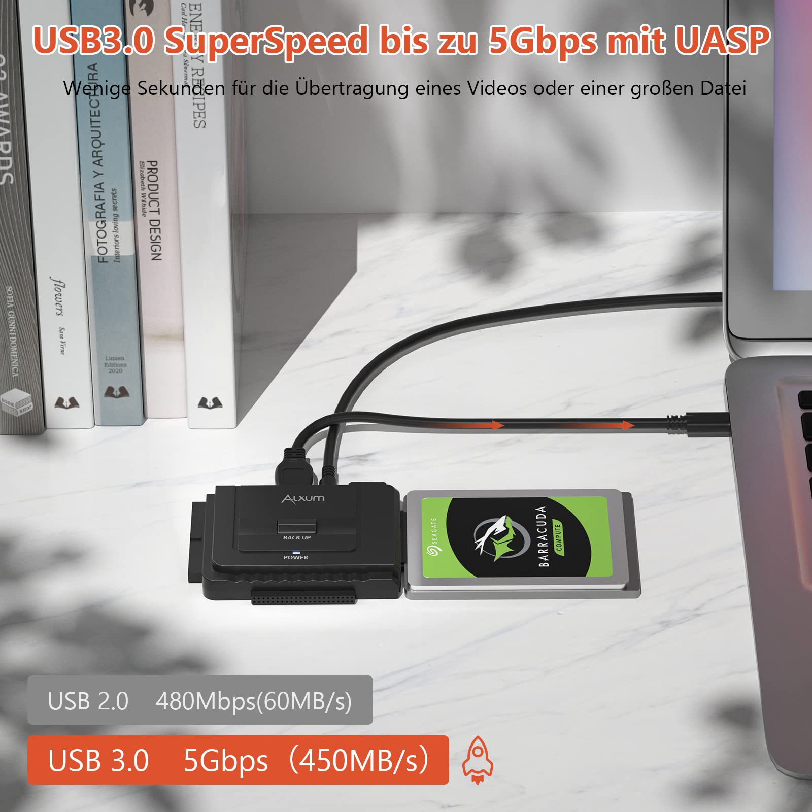 IDE und SATA Adapter USB 3.0 Festplatten Konverter mit Netzschalter für 2.5 u