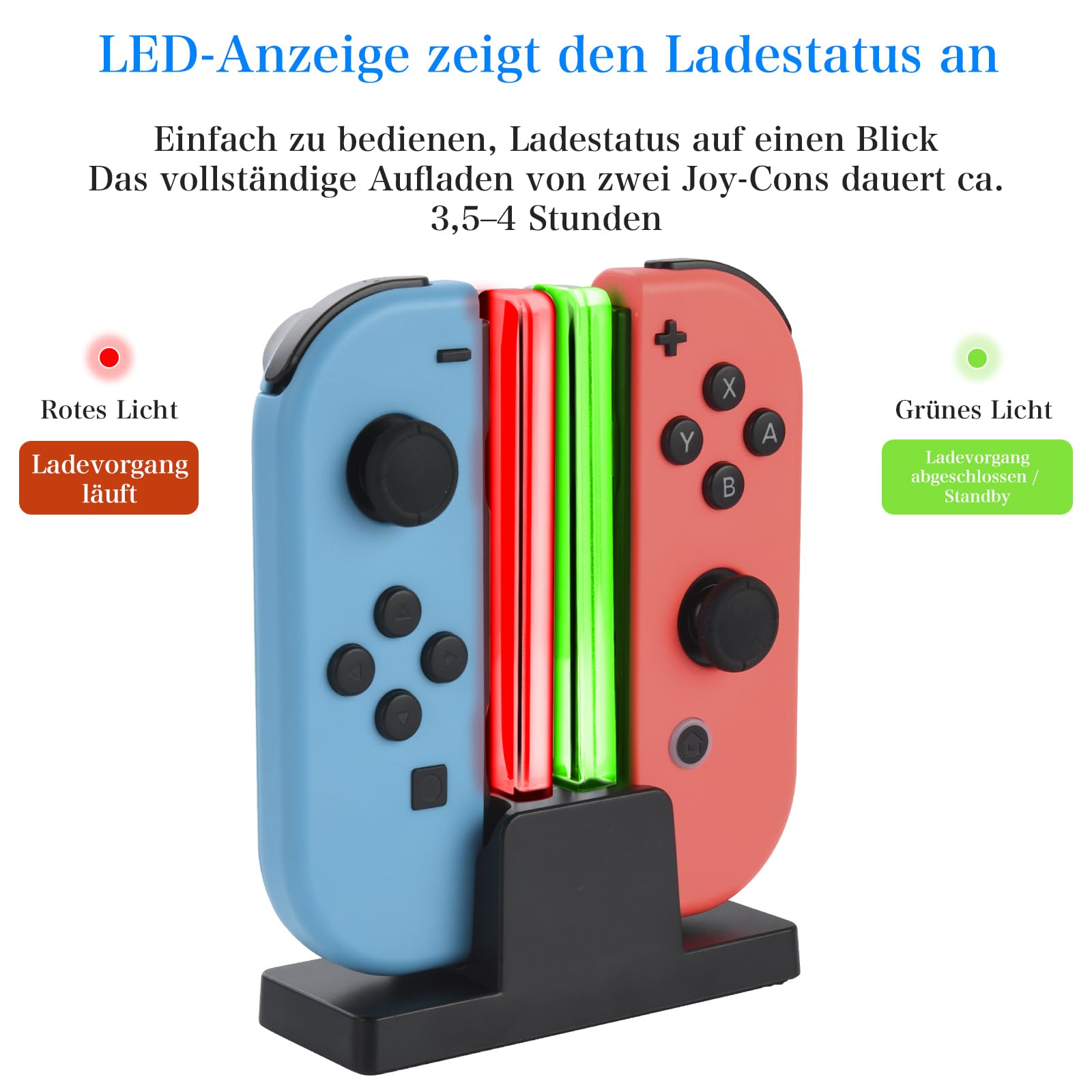 ELUTENG Ladestation für Switch Controller, Controller Ladestation Kompatibel mit Nintendo Switch JoyCons, Ladesta Tion mit LED Anzeigeleuchte Und 3-3Ft Typ-C USB Ladekabel 3